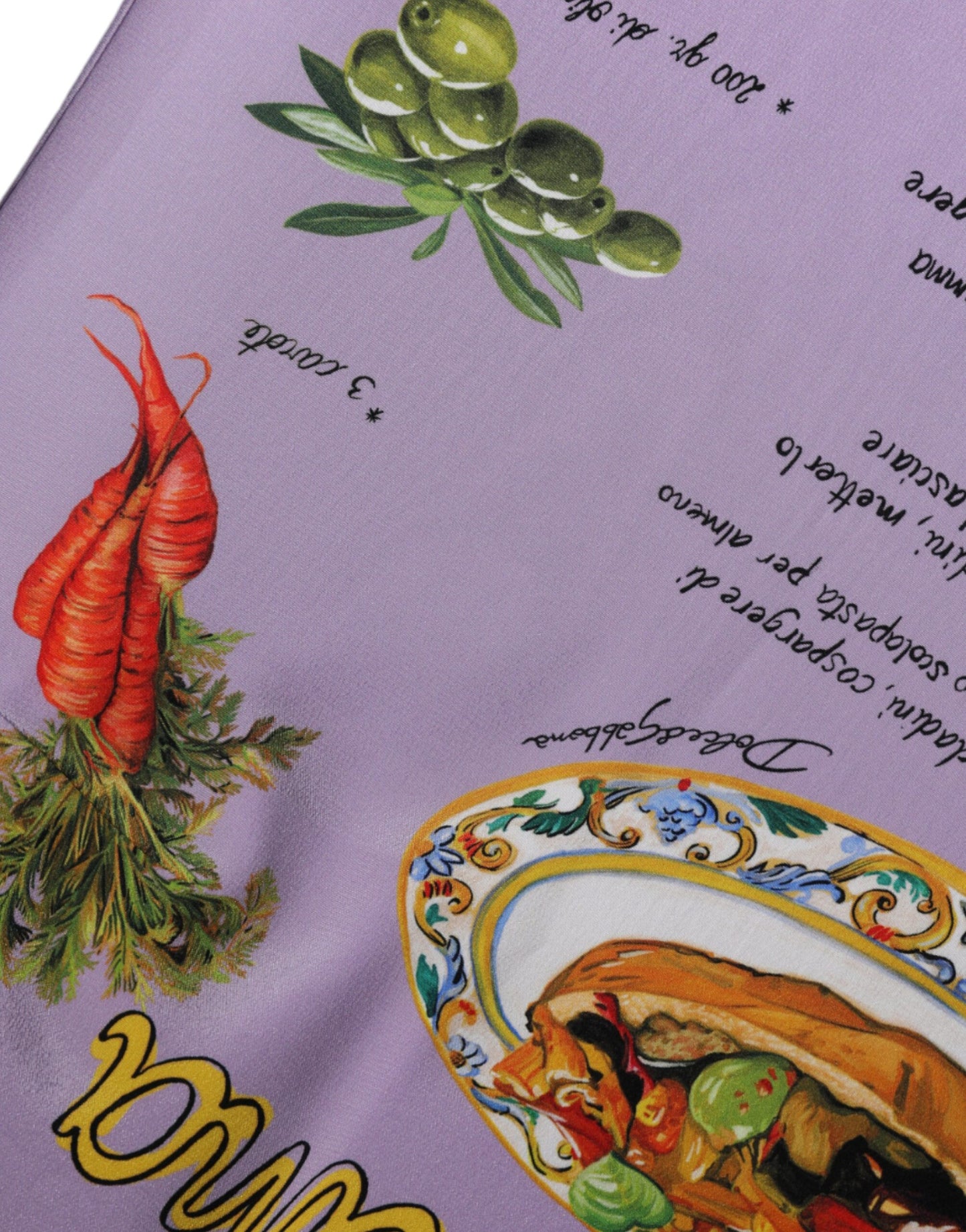 Camiseta sin mangas con estampado de caponata siciliana de seda morada