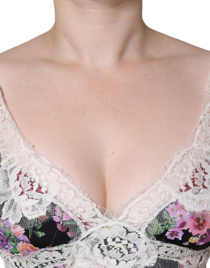 Blusa de manga corta con encaje floral negro