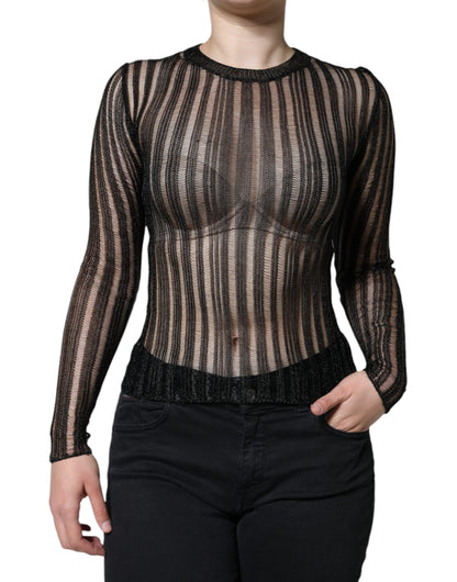 Top de manga larga transparente con rayas negras