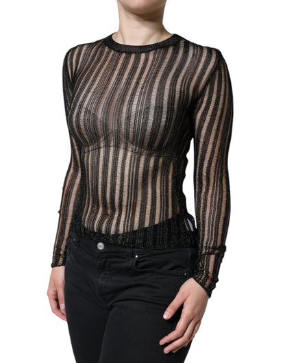 Top de manga larga transparente con rayas negras