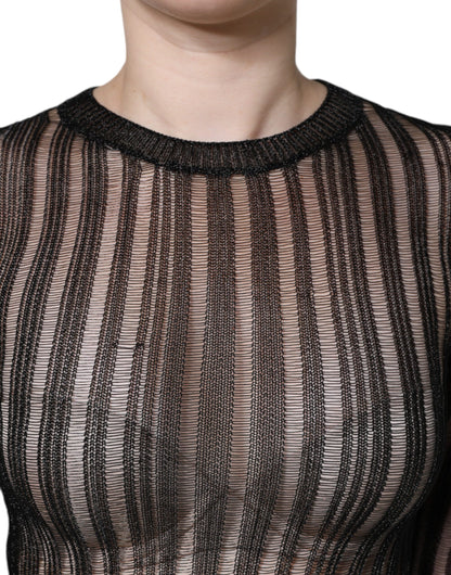 Top de manga larga transparente con rayas negras