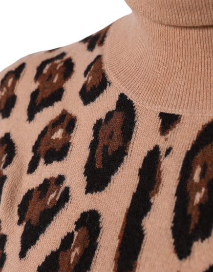 Top de cuello alto de lana con estampado de leopardo beige