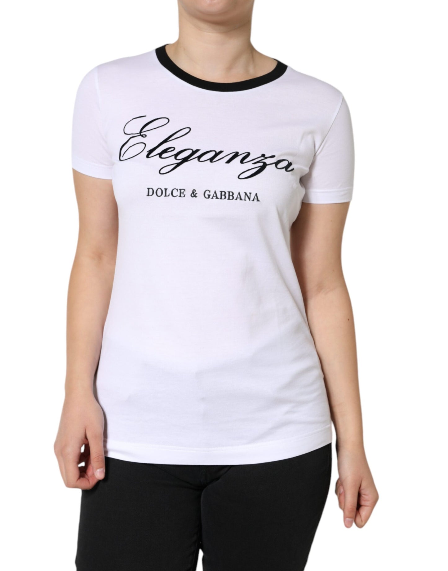 Camiseta de algodón de manga corta con estampado Eleganza blanca