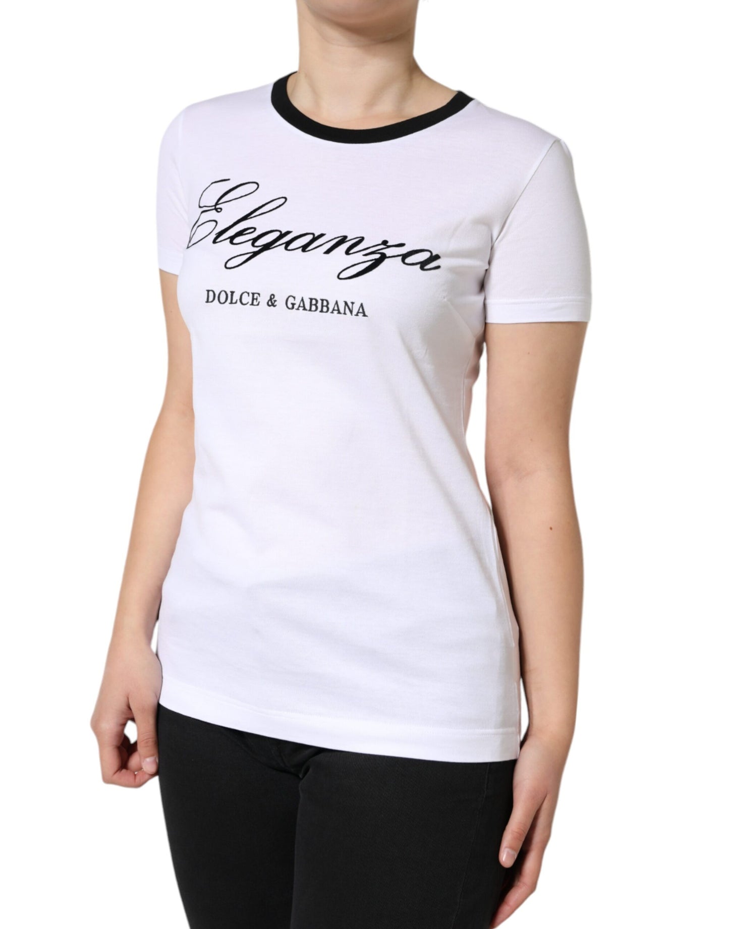 Camiseta de algodón de manga corta con estampado Eleganza blanca