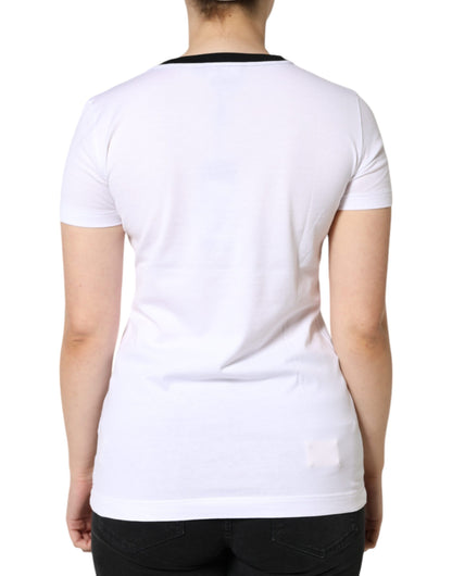 Camiseta de algodón de manga corta con estampado Eleganza blanca