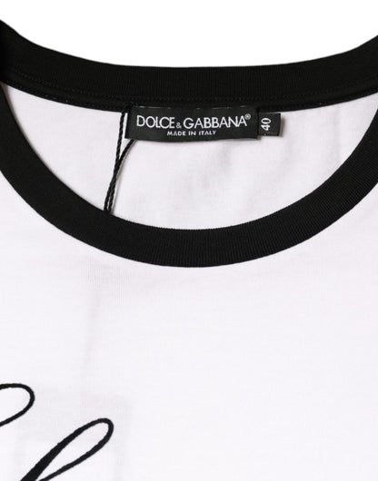 Camiseta de algodón de manga corta con estampado Eleganza blanca