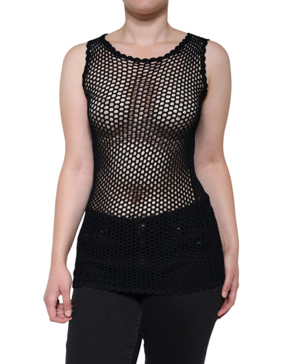Camiseta sin mangas de malla negra transparente