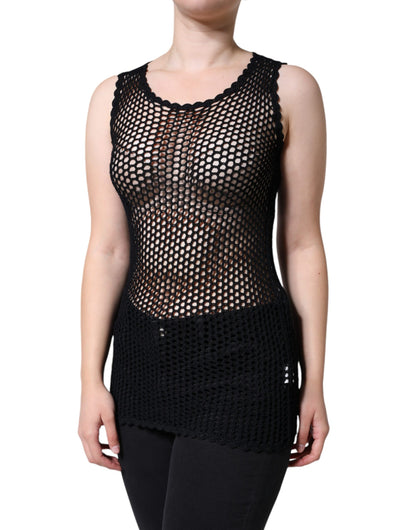 Camiseta sin mangas de malla negra transparente