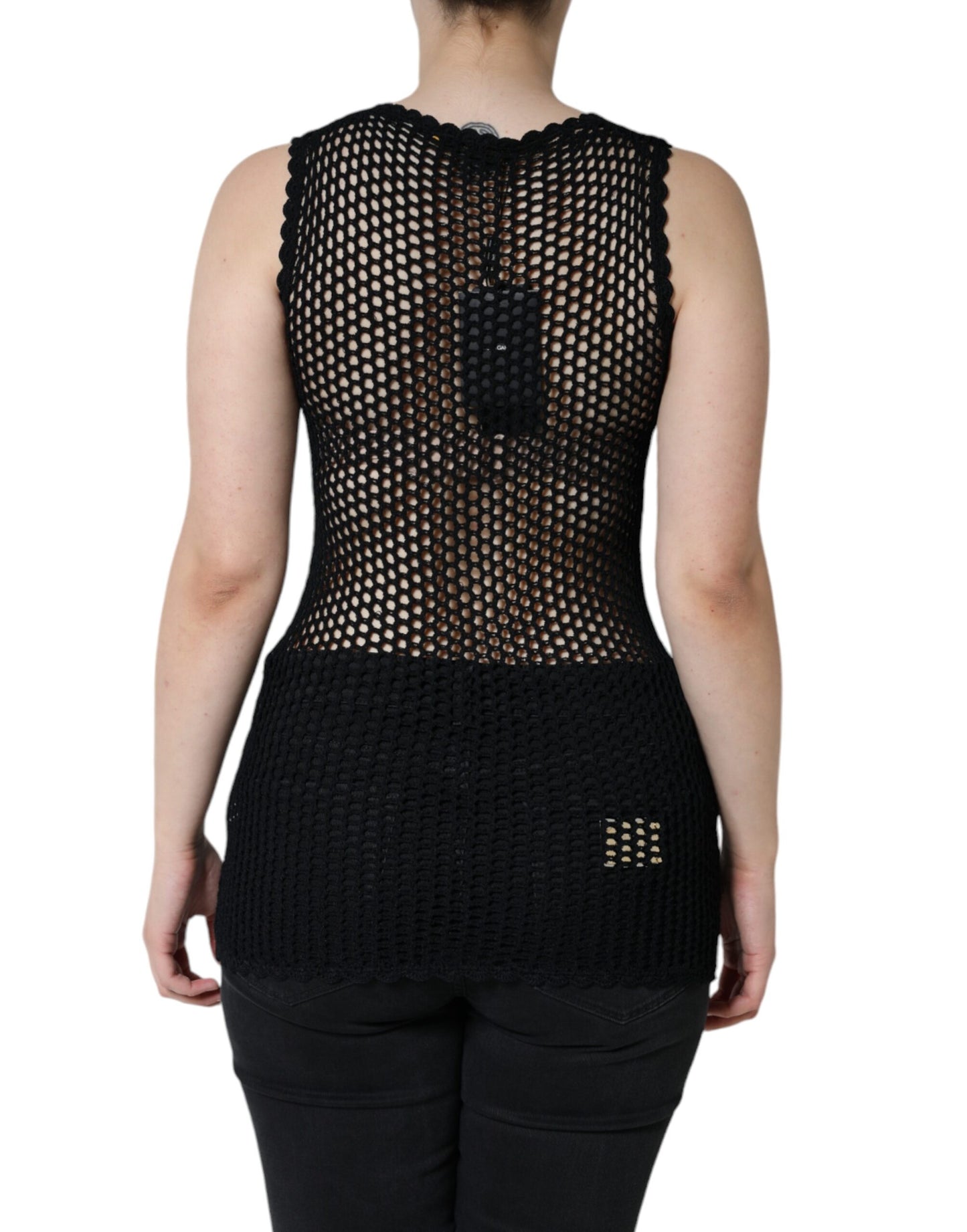 Camiseta sin mangas de malla negra transparente