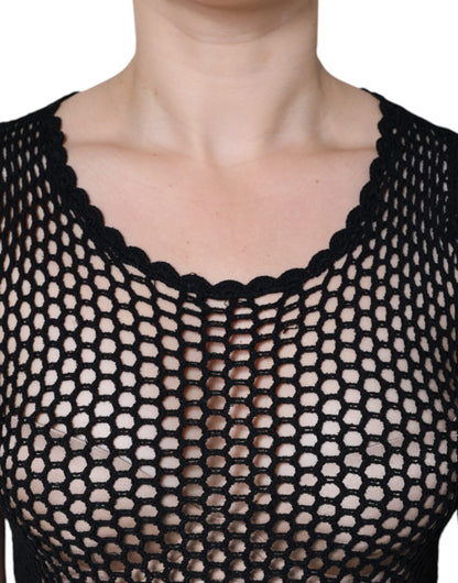 Camiseta sin mangas de malla negra transparente