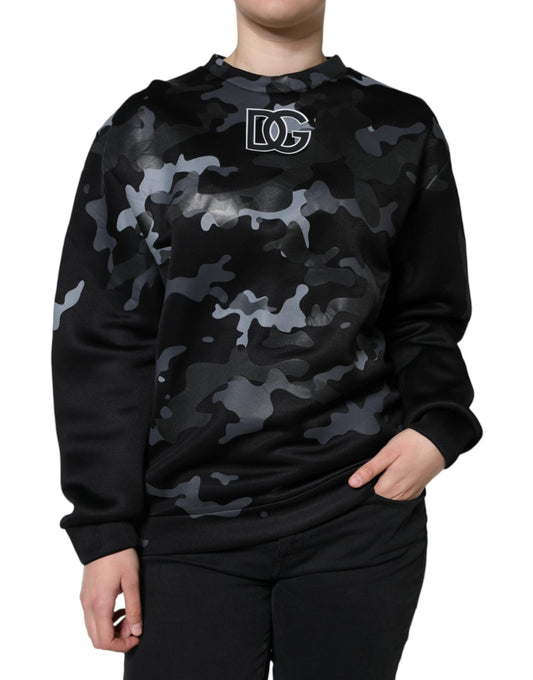 Sudadera con cuello redondo y estampado de camuflaje negro