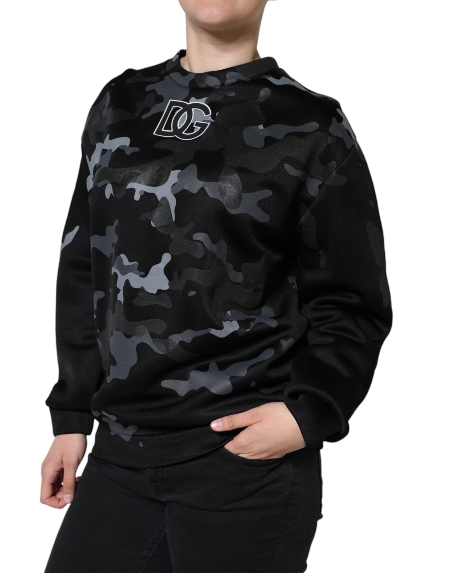 Sudadera con cuello redondo y estampado de camuflaje negro