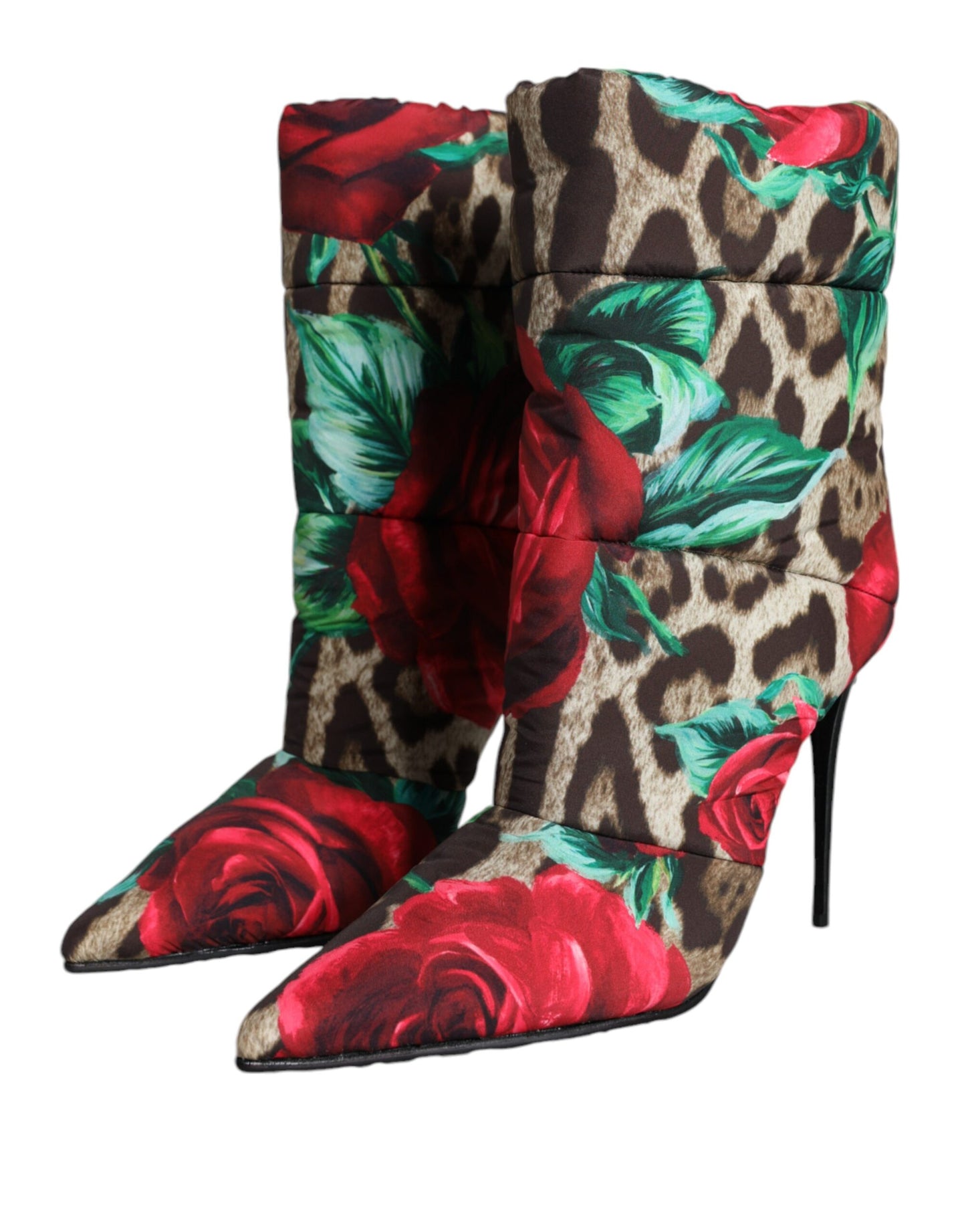 Botas de media pantorrilla con estampado de leopardo y rosa multicolor