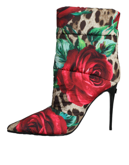Botas de media pantorrilla con estampado de leopardo y rosa multicolor