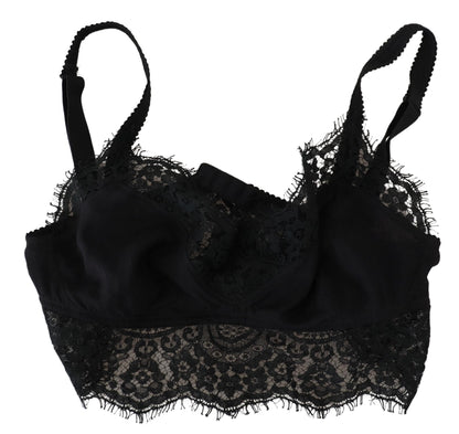 Bralette elástico de encaje floral negro