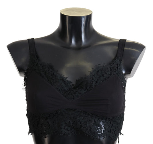 Bralette elástico de encaje floral negro