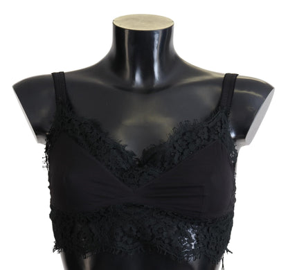 Bralette elástico de encaje floral negro