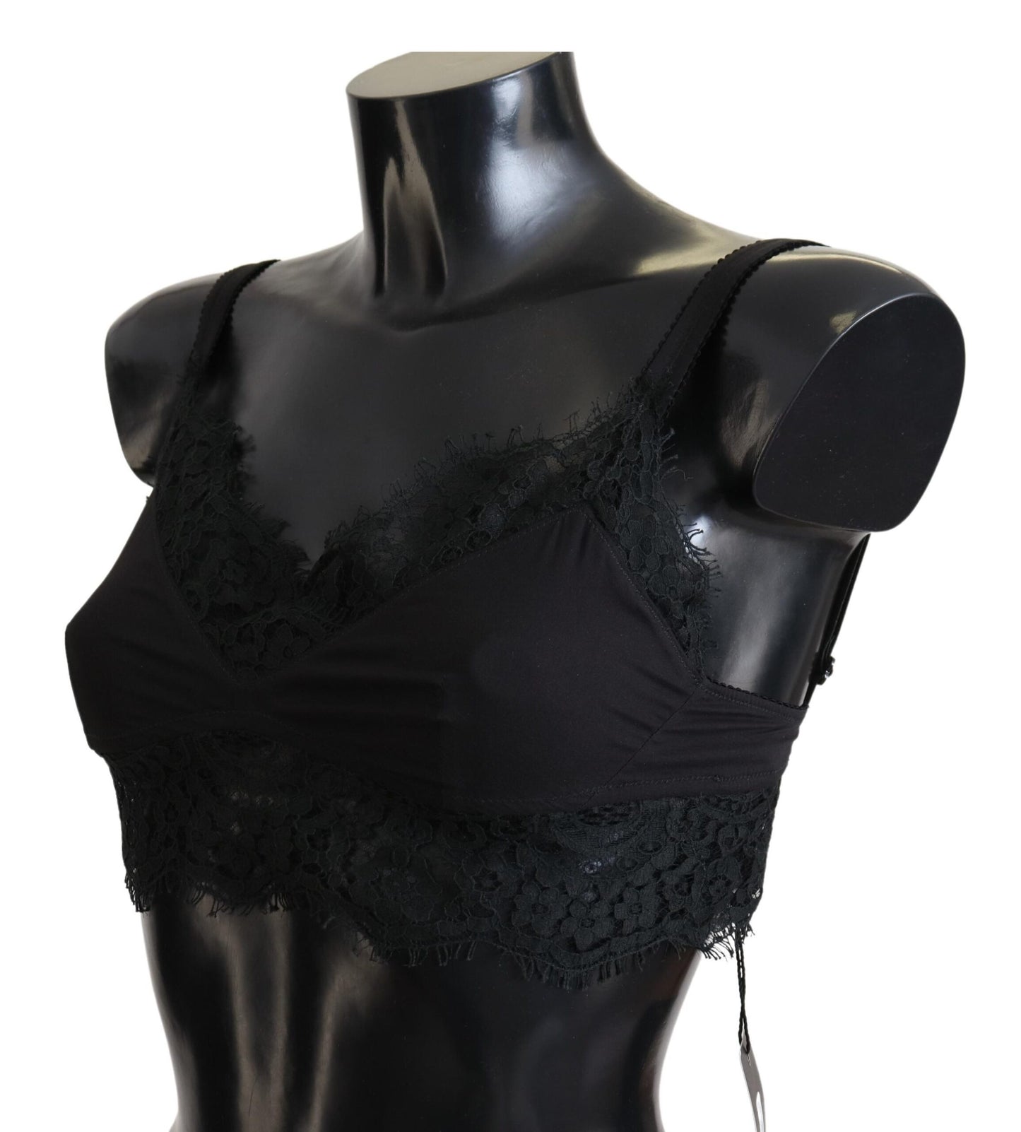 Bralette elástico de encaje floral negro