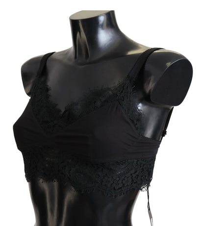 Bralette elástico de encaje floral negro