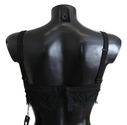 Bralette elástico de encaje floral negro