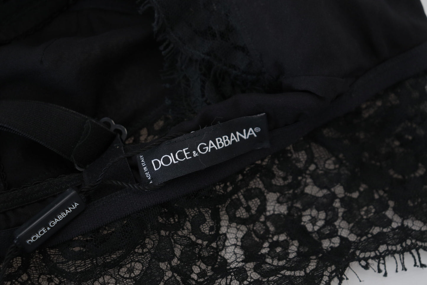 Bralette elástico de encaje floral negro