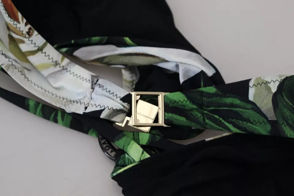 Top de bikini estilo halter con estampado floral negro para playa