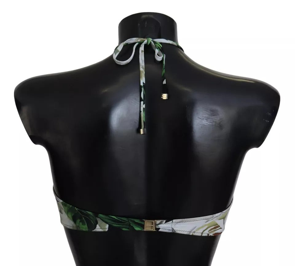 Top de bikini estilo halter con estampado floral negro para playa