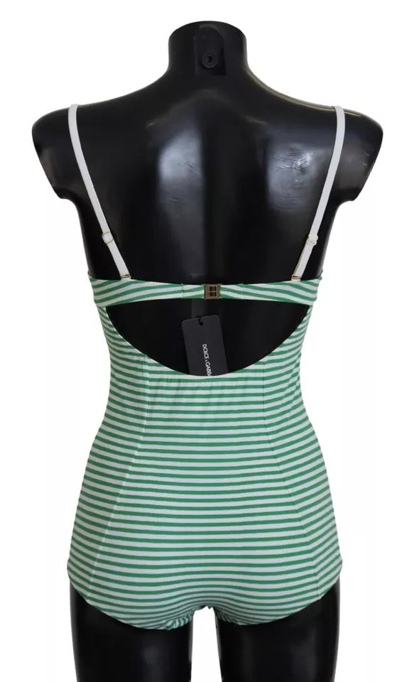 Traje de baño de una pieza con rayas blancas y verdes