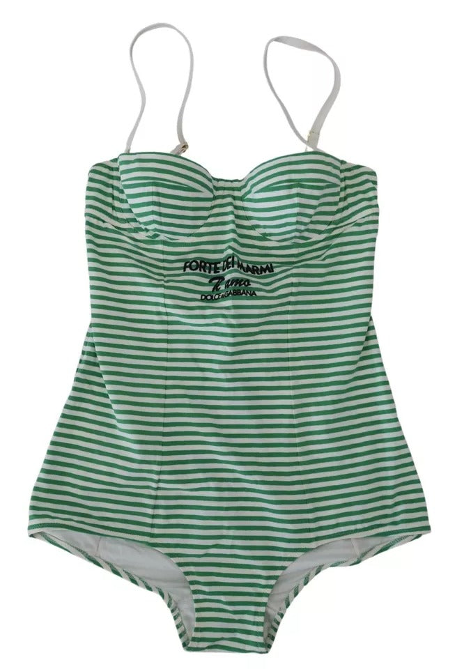 Traje de baño de una pieza con rayas blancas y verdes