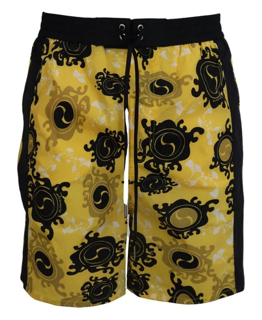 Traje de baño corto de nailon estampado en amarillo y negro