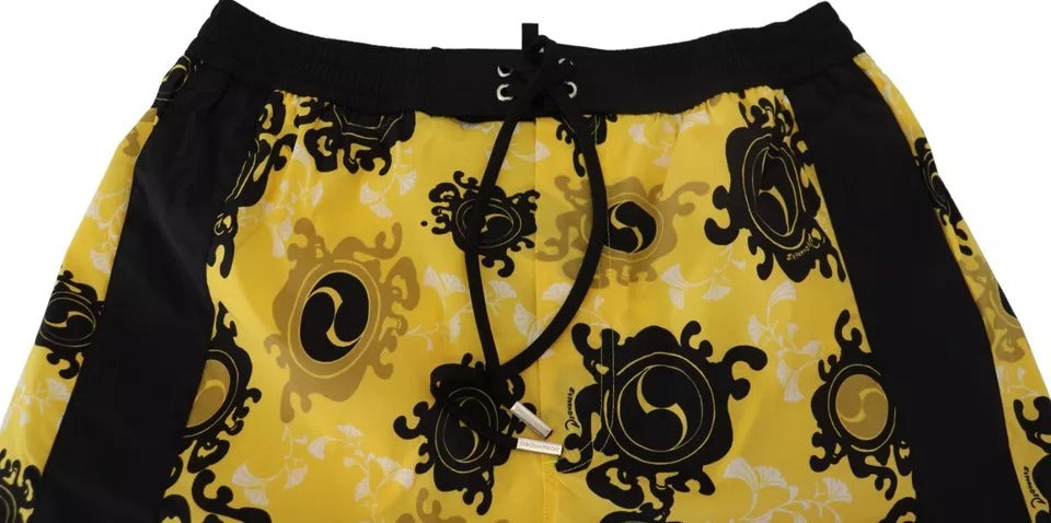 Traje de baño corto de nailon estampado en amarillo y negro