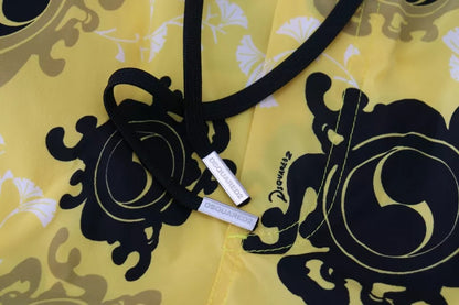 Traje de baño corto de nailon estampado en amarillo y negro