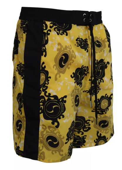 Traje de baño corto de nailon estampado en amarillo y negro