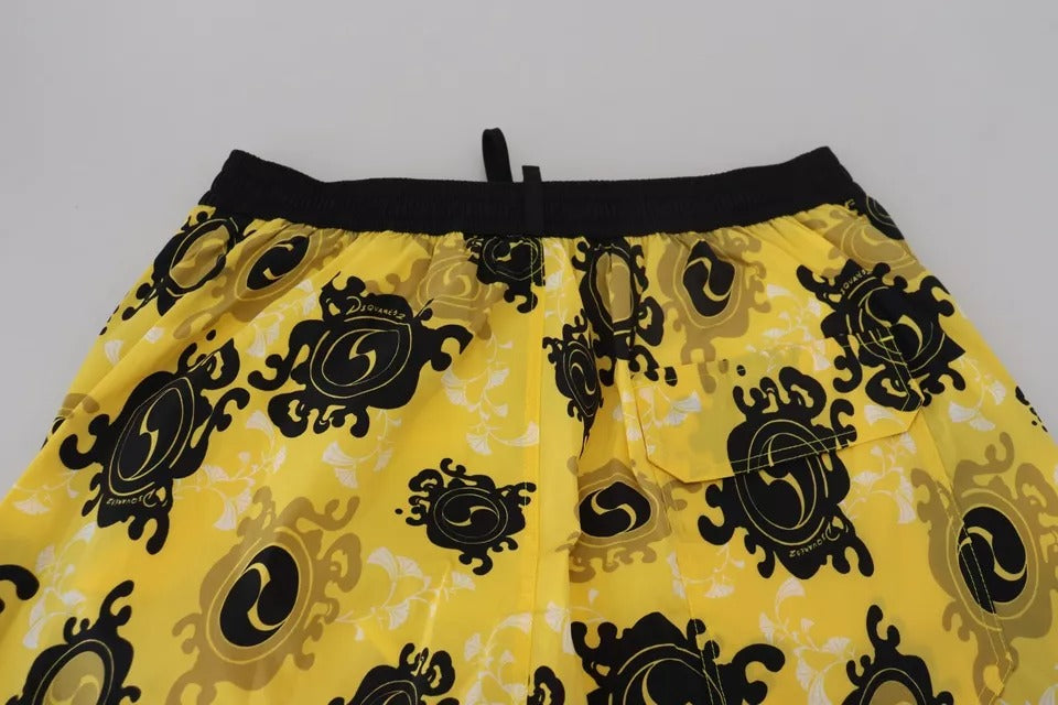 Traje de baño corto de nailon estampado en amarillo y negro