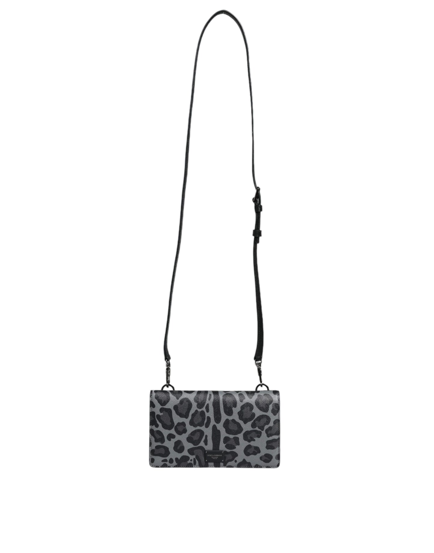 Bolso bandolera plegable con ranura para tarjetas de piel de leopardo gris y negro