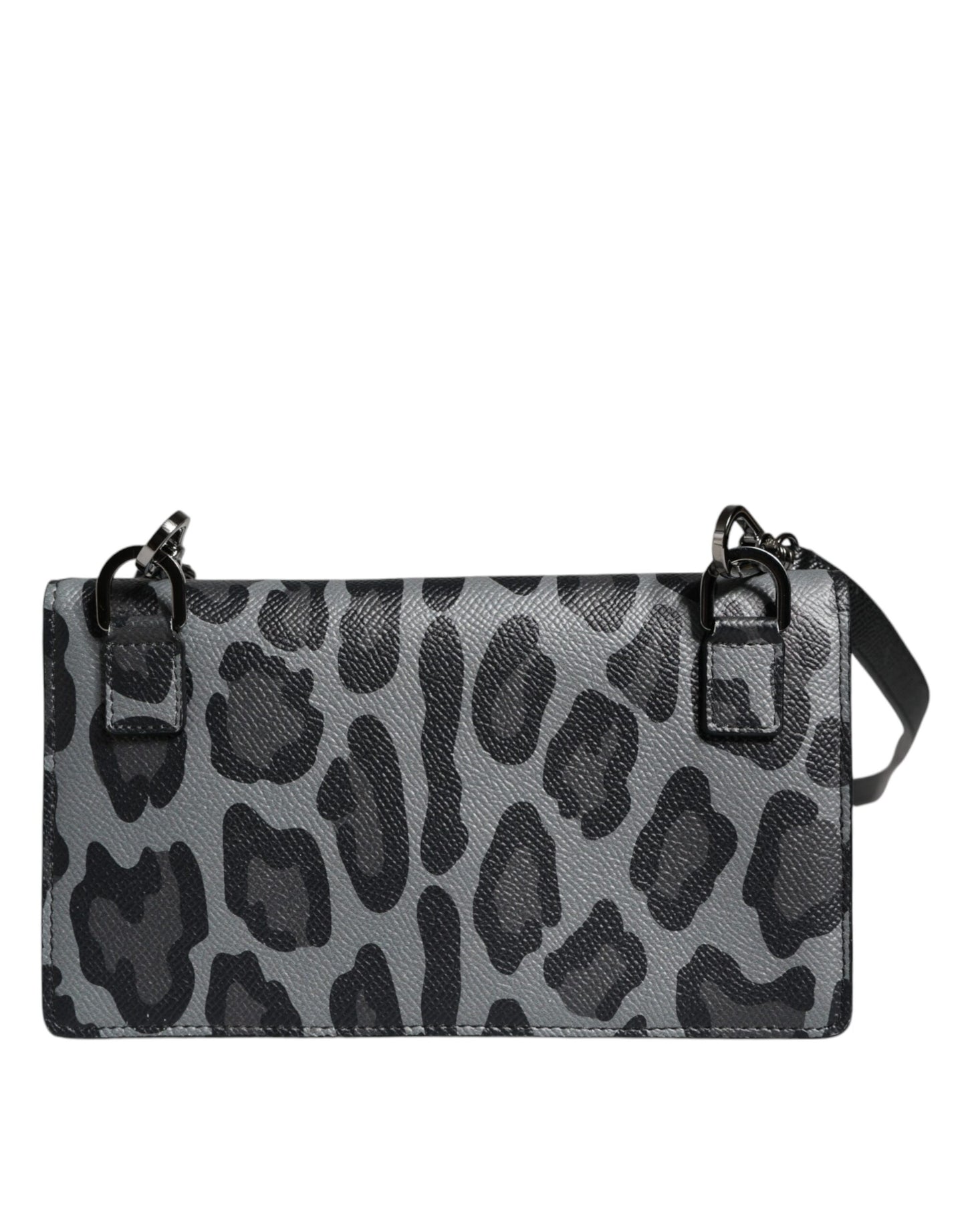 Bolso bandolera plegable con ranura para tarjetas de piel de leopardo gris y negro