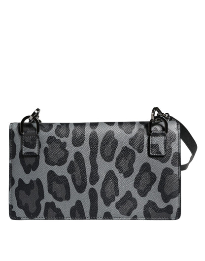 Bolso bandolera plegable con ranura para tarjetas de piel de leopardo gris y negro