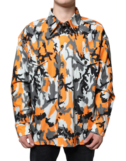 Chaqueta vaquera de algodón con cuello de camuflaje multicolor