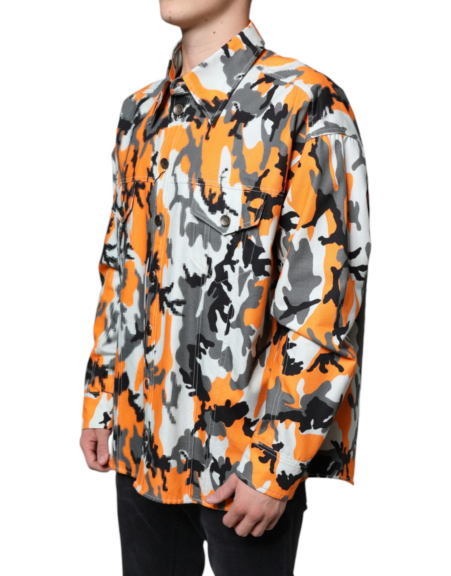 Chaqueta vaquera de algodón con cuello de camuflaje multicolor