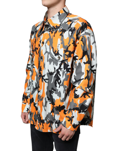 Chaqueta vaquera de algodón con cuello de camuflaje multicolor