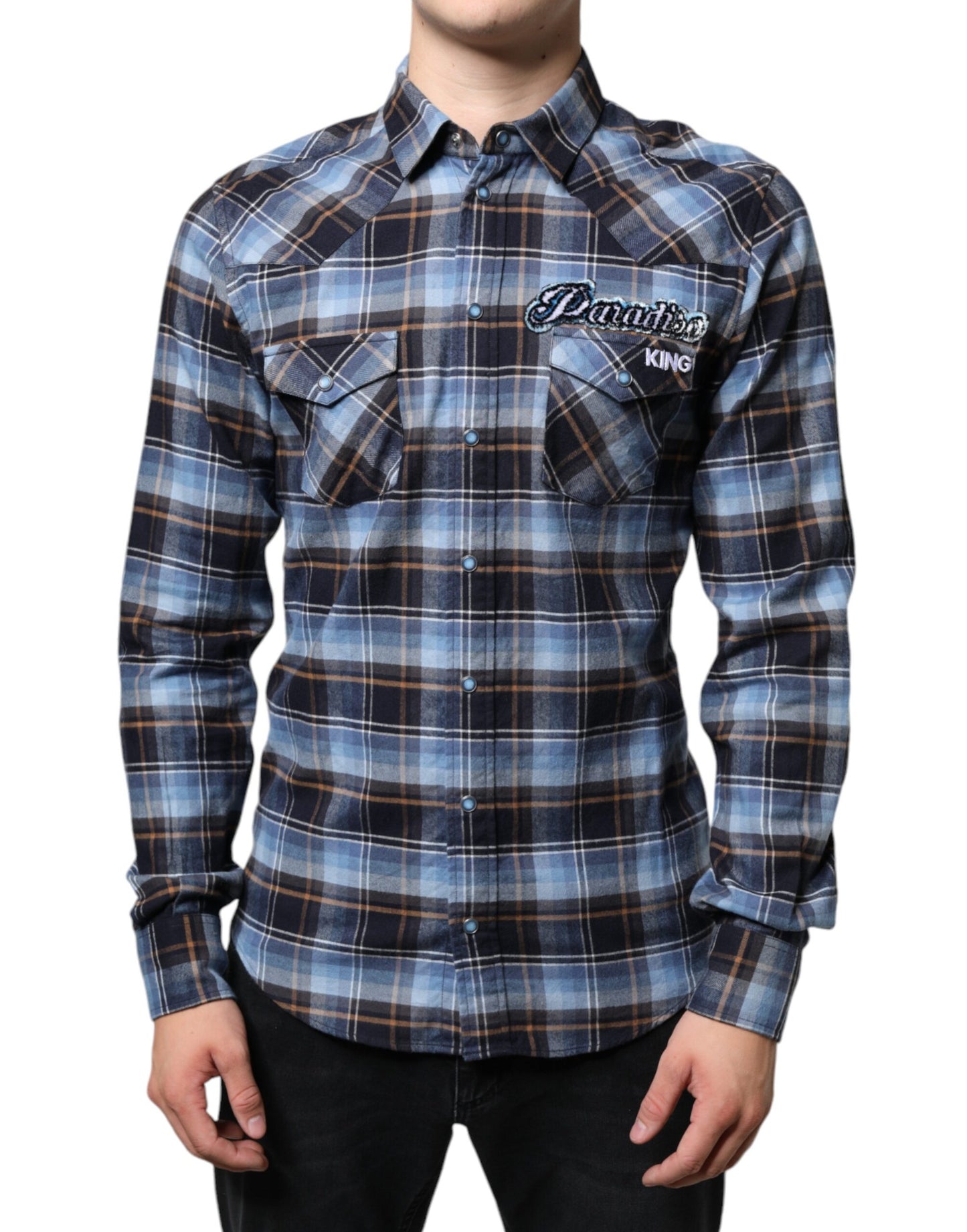 Camisa ajustada con parche Paradiso a cuadros multicolor
