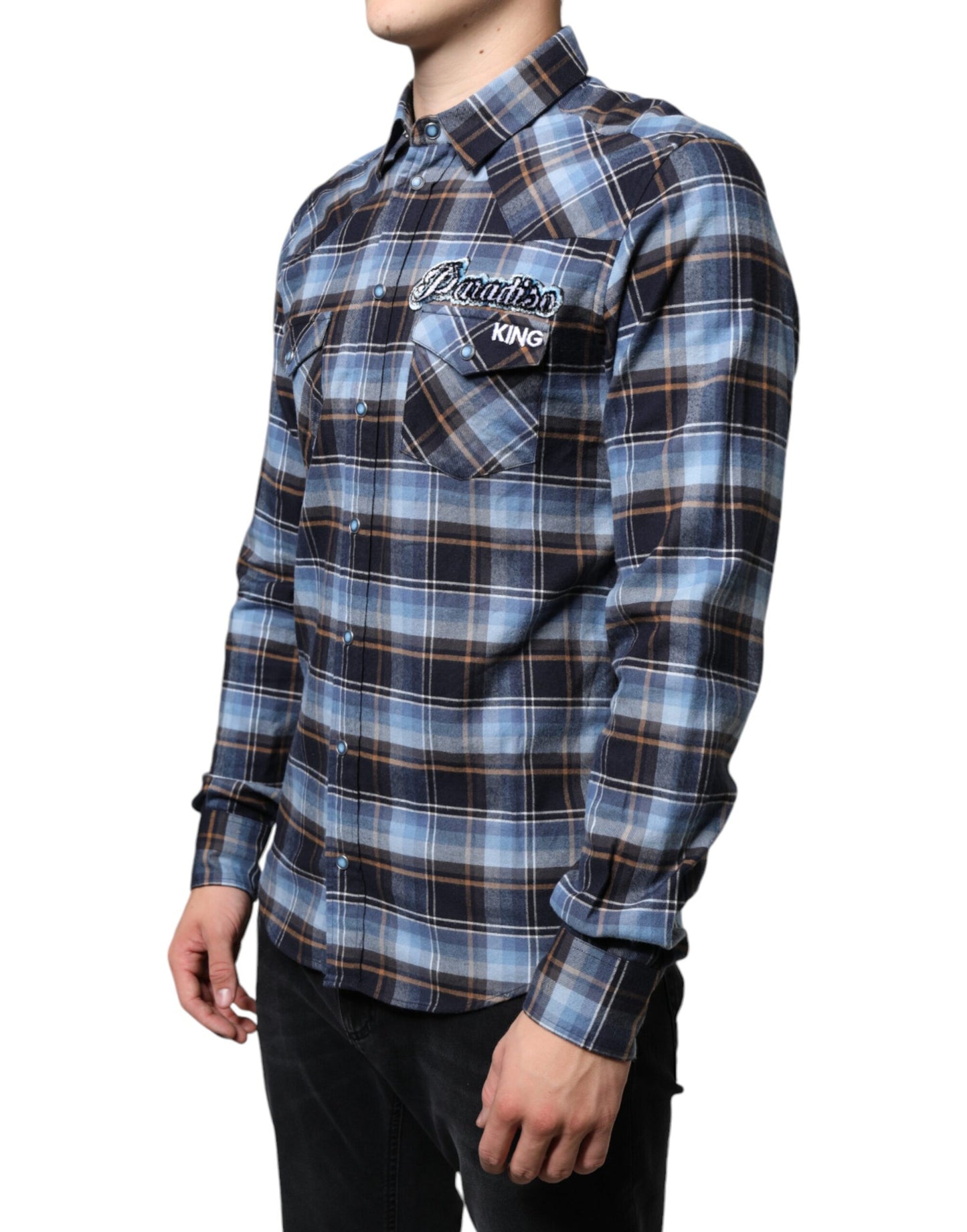 Camisa ajustada con parche Paradiso a cuadros multicolor