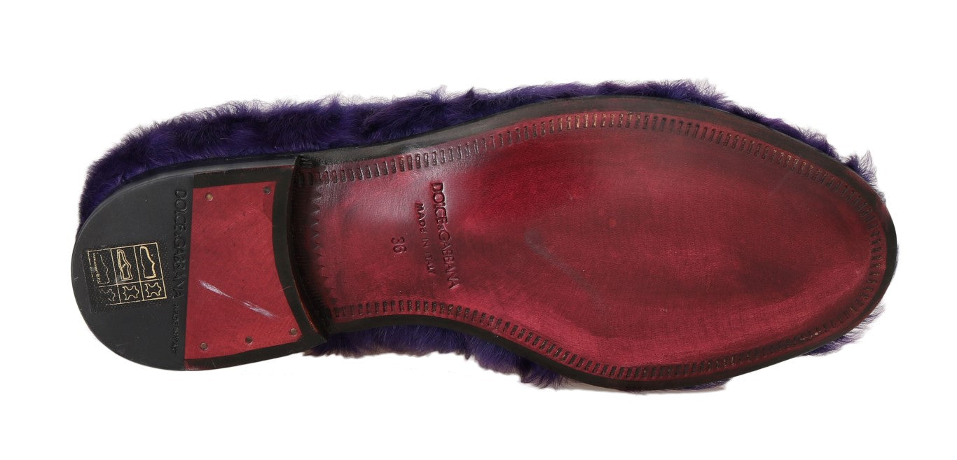 Mocasines de piel de oveja morada de peluche