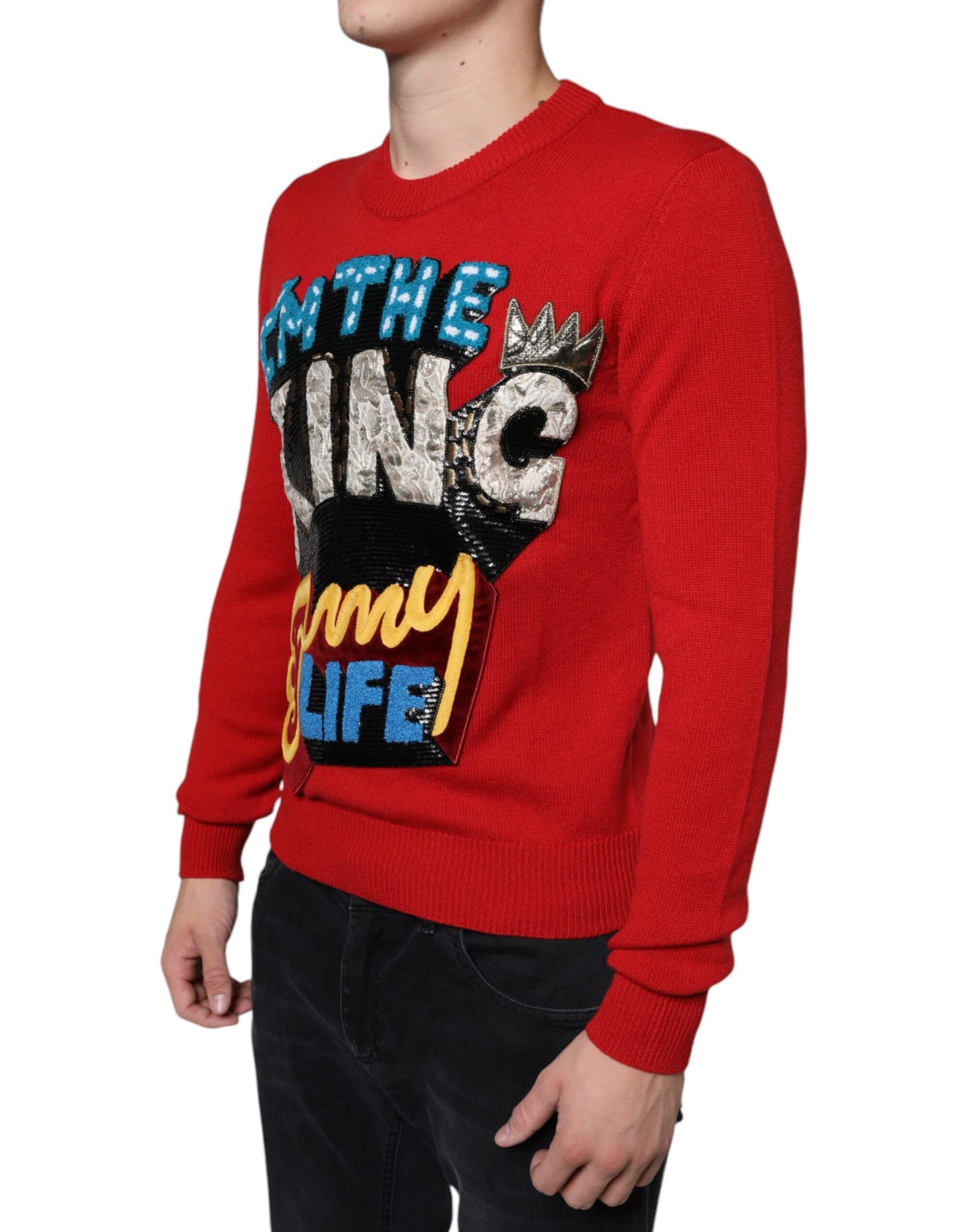 Sudadera de cuello redondo de lana "Soy el Rey" de Red I'm The King