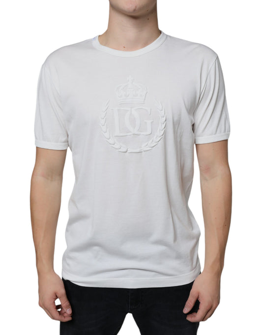 Camiseta de cuello redondo de algodón con logotipo blanco en relieve