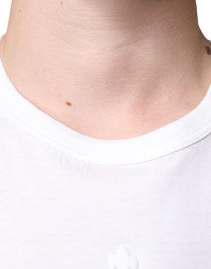 Camiseta de cuello redondo de algodón con logotipo blanco en relieve