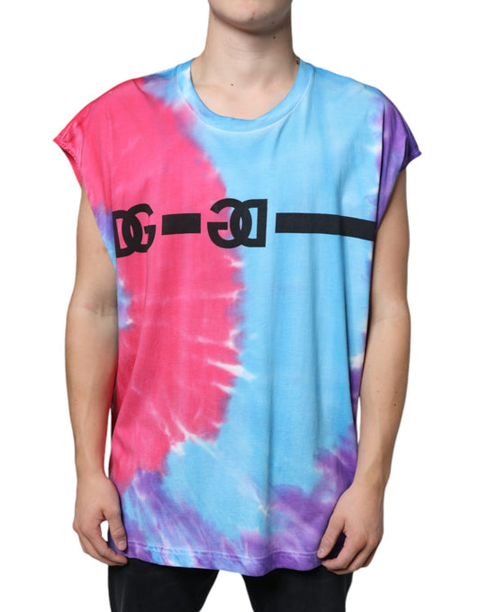Camiseta sin mangas de algodón con efecto tie-dye multicolor