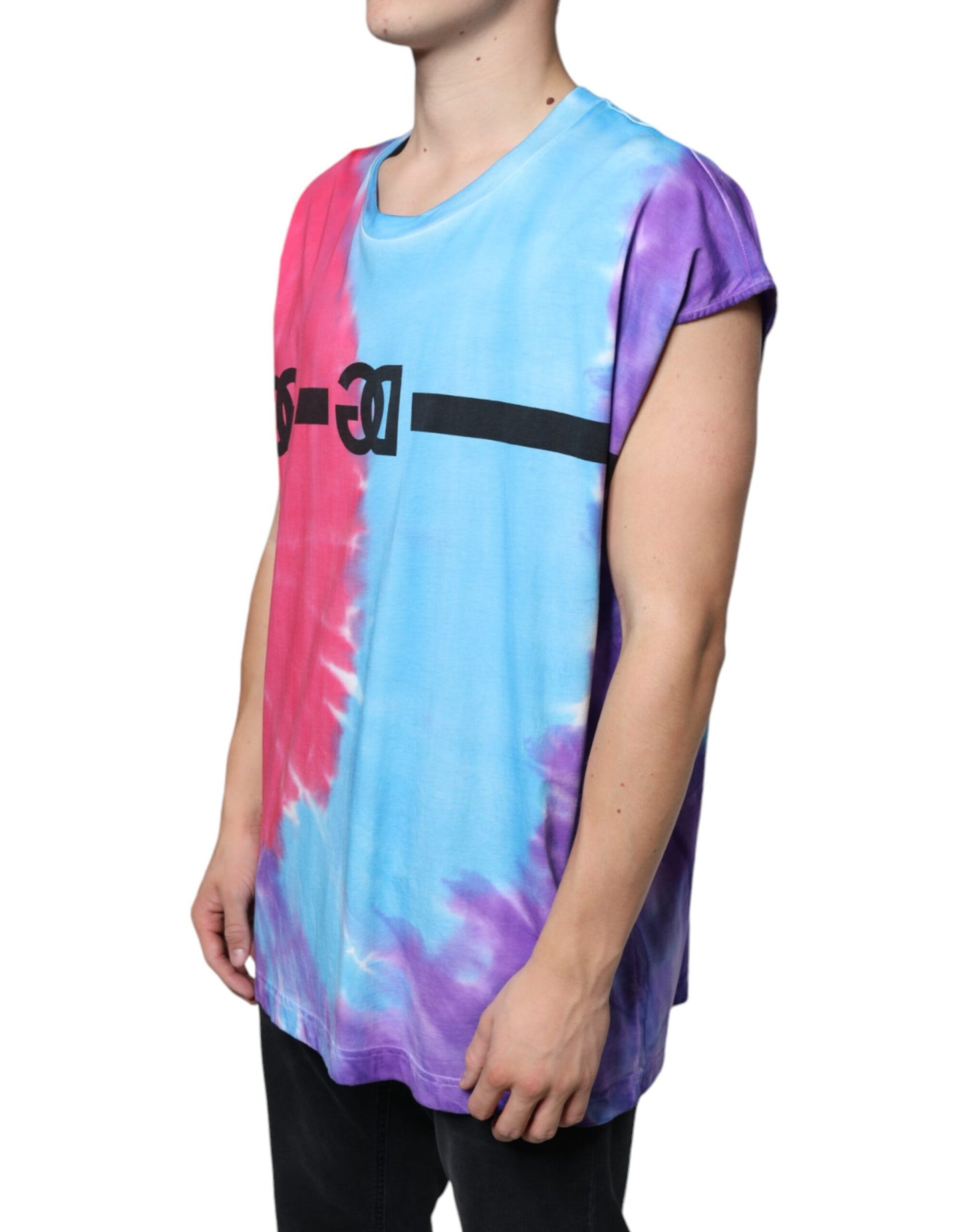 Camiseta sin mangas de algodón con efecto tie-dye multicolor