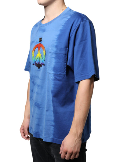 Camiseta de algodón azul tie-dye con el símbolo de la paz