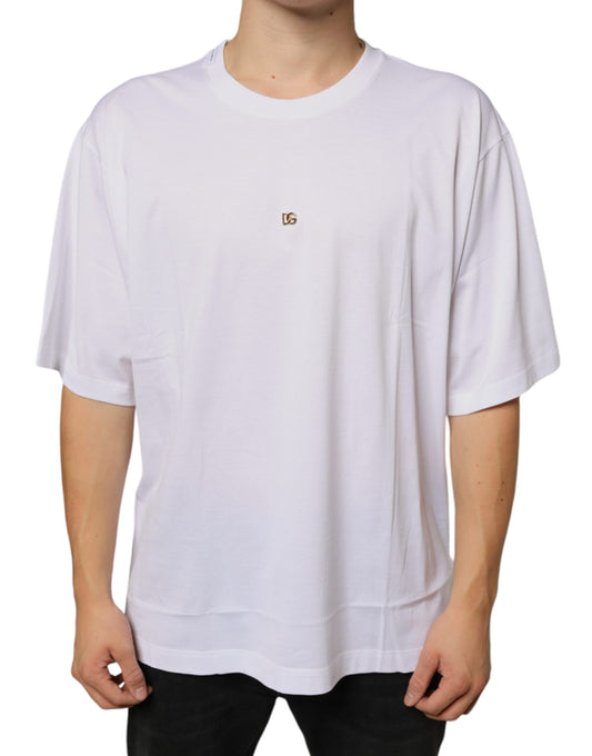 Camiseta de manga corta de algodón con el logotipo de DG en metal blanco